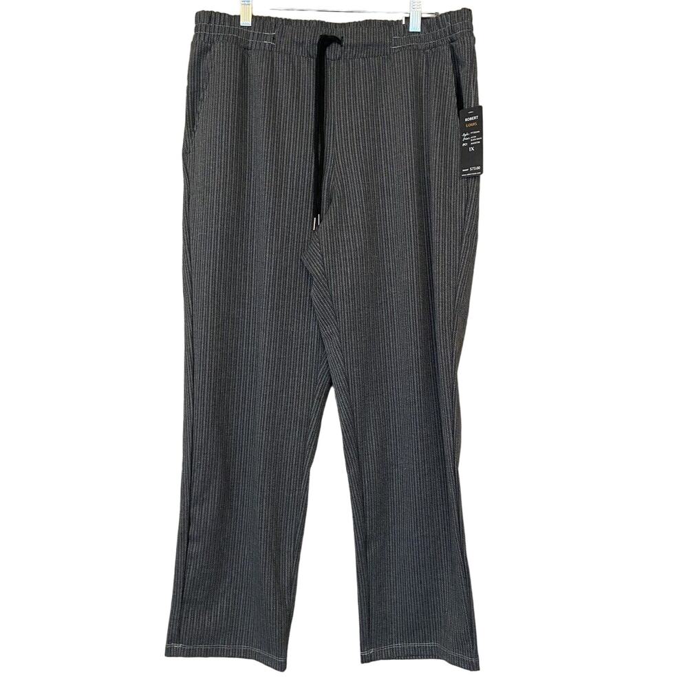 Robert Louis Womens Joggers Pants Size 1X Pull On Drawstring Black Pinstripe NEW